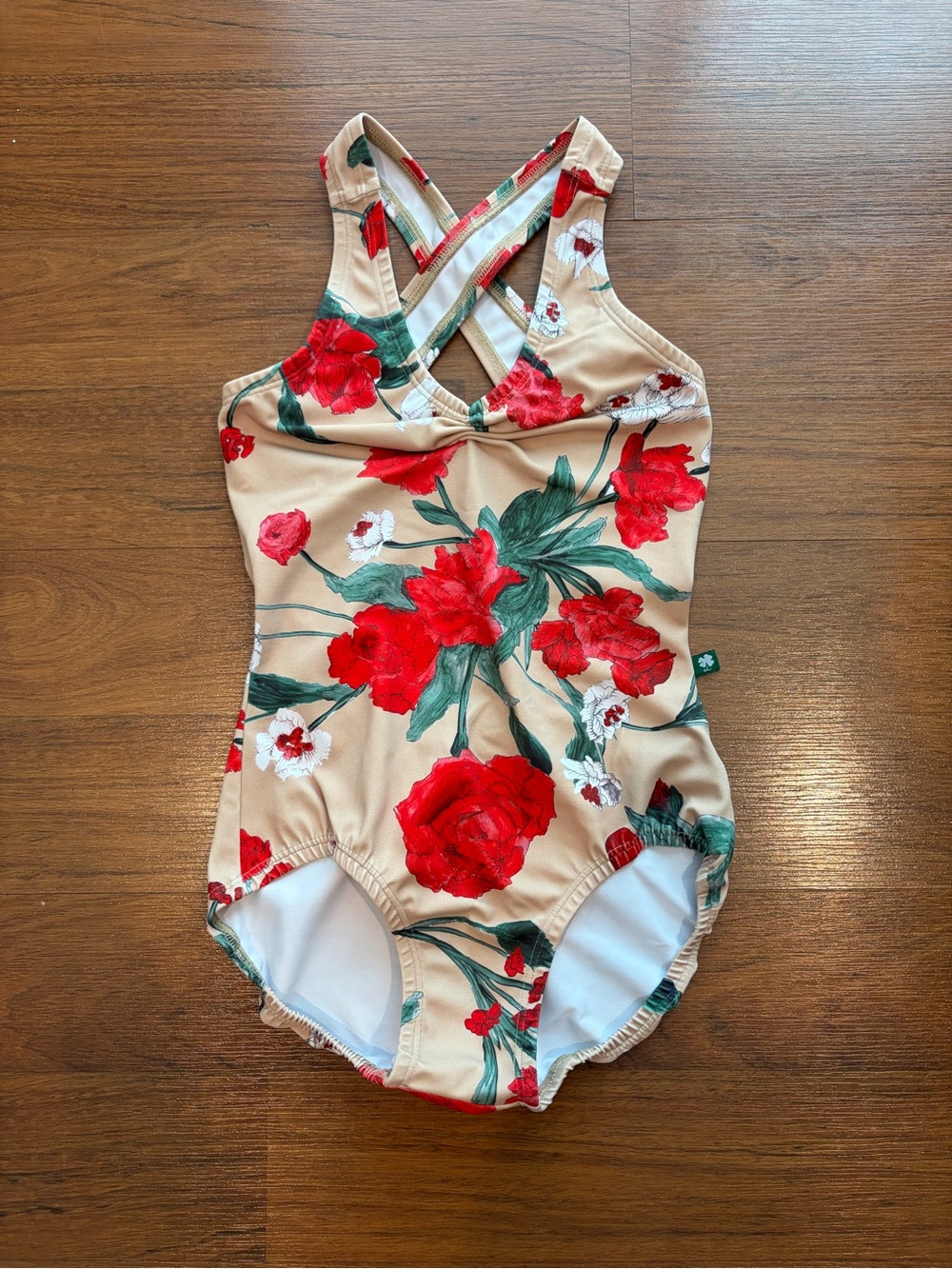 Tan/Red Floral Print Leotard - Luckyleo S